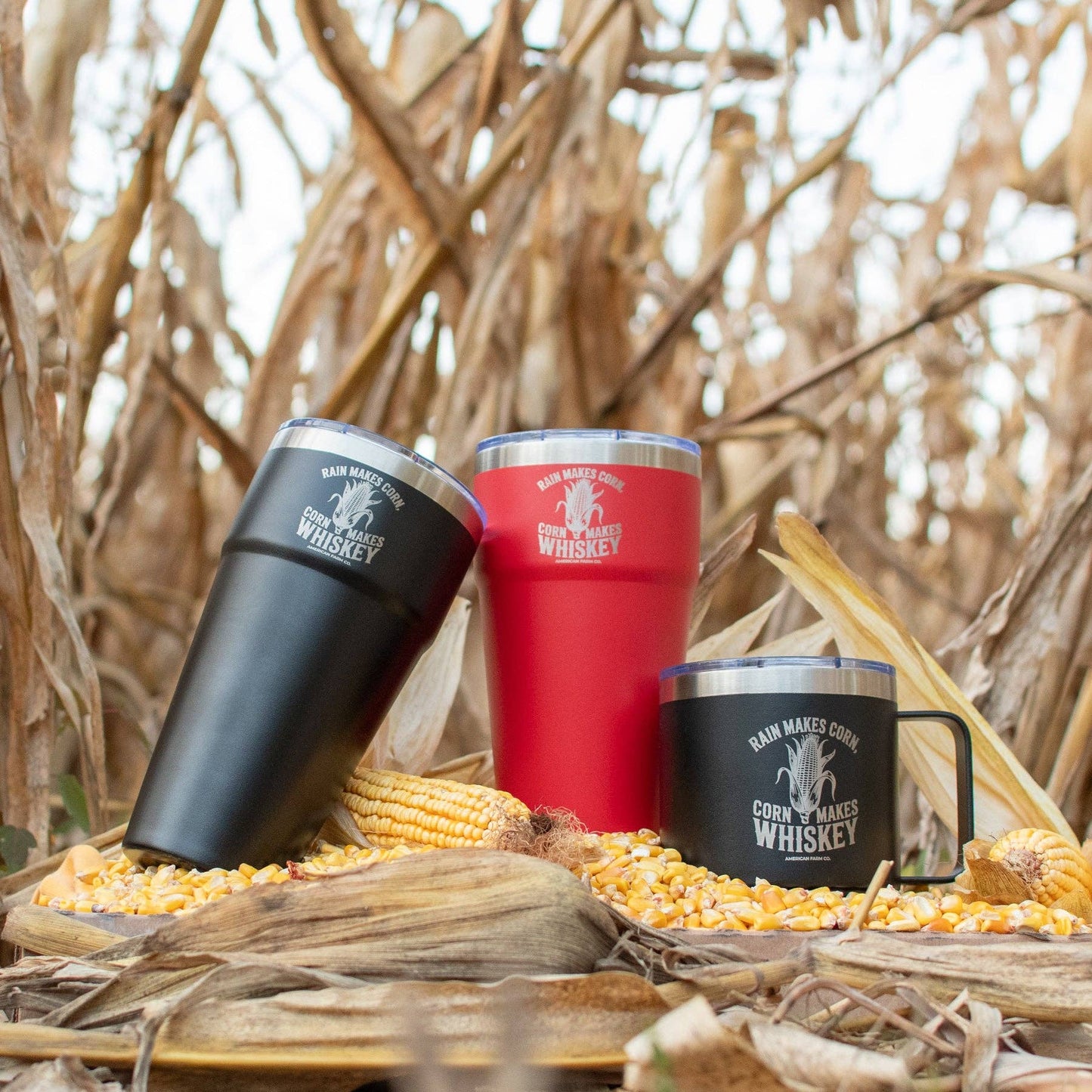 Black 'Rain Makes Corn, Corn Makes Whiskey' 30oz Tumbler