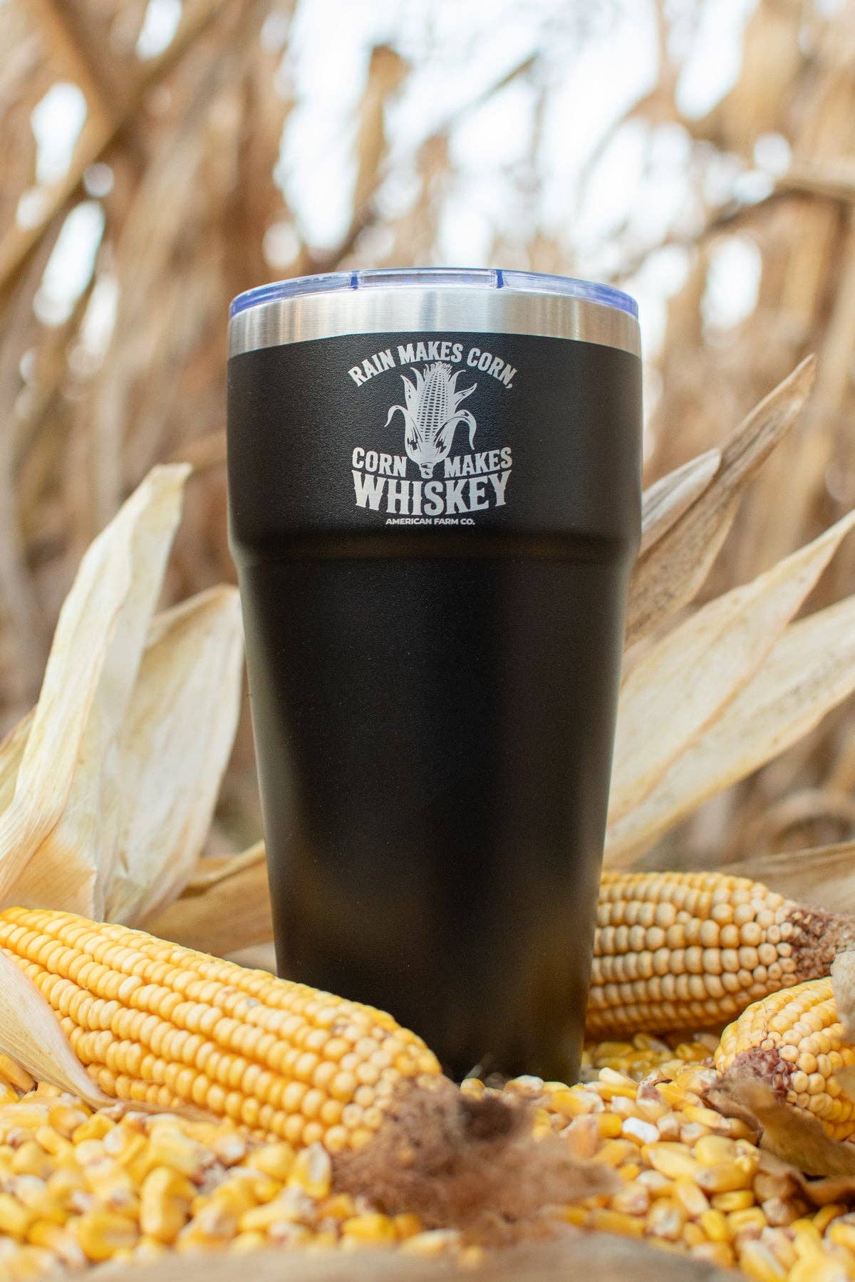 Black 'Rain Makes Corn, Corn Makes Whiskey' 30oz Tumbler