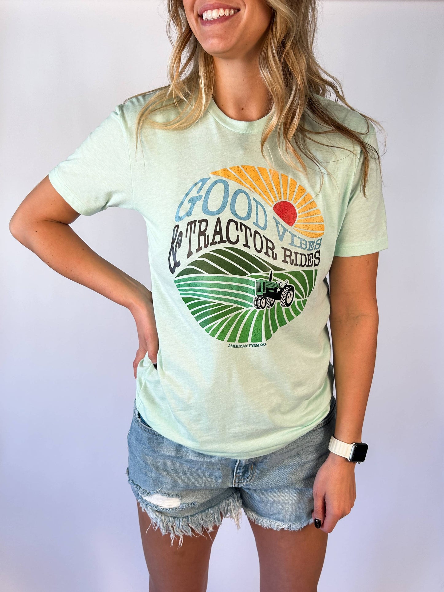 Western ‘Good Vibes & Tractor Rides’ Mint Essentials Tee