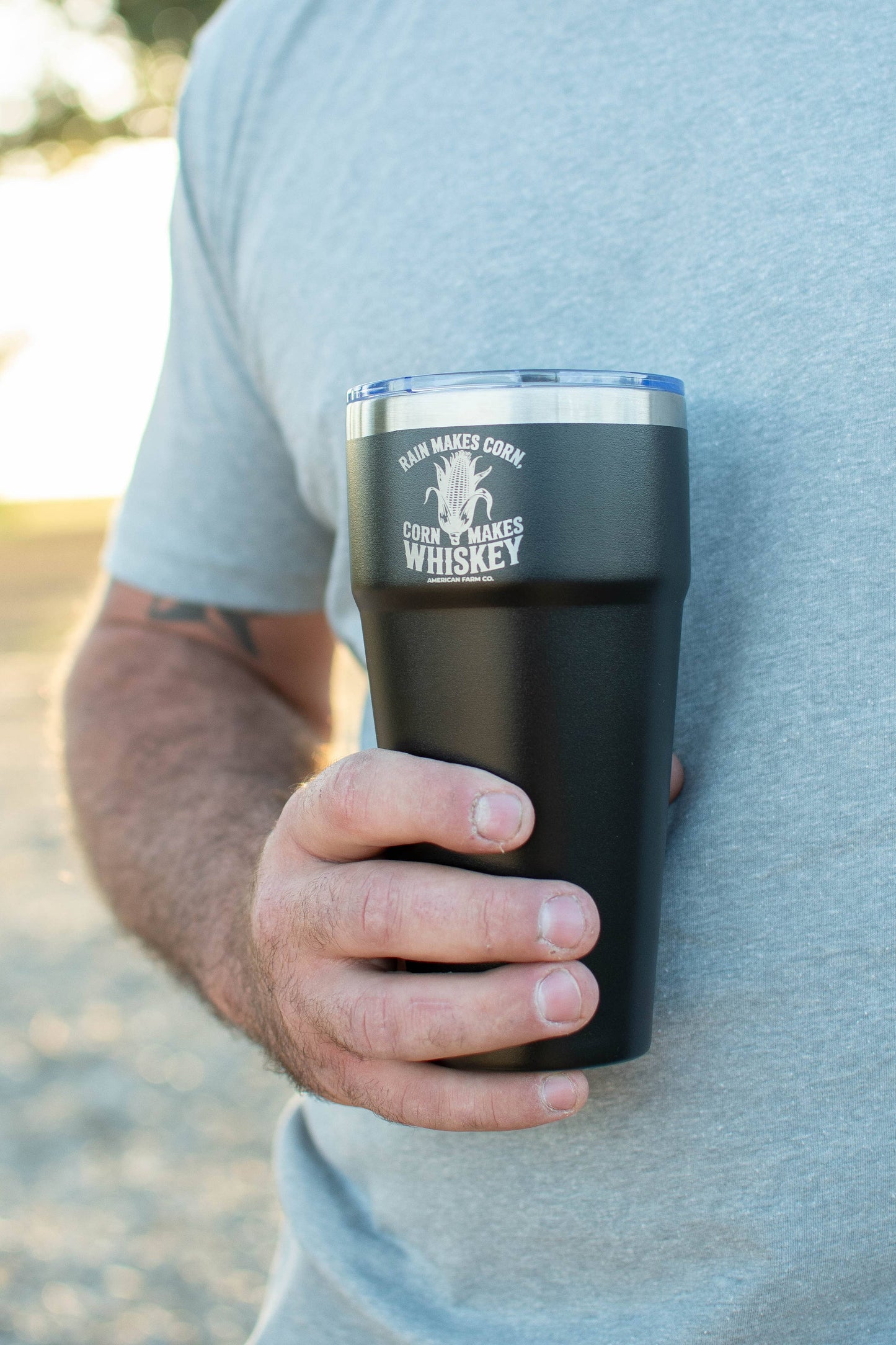 Black 'Rain Makes Corn, Corn Makes Whiskey' 30oz Tumbler