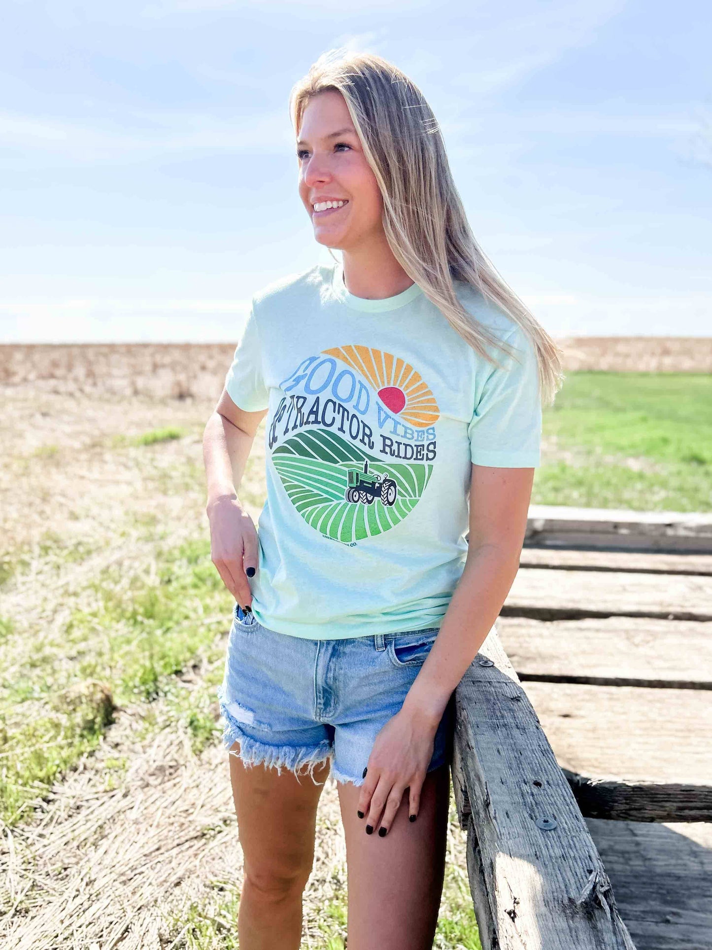 Western ‘Good Vibes & Tractor Rides’ Mint Essentials Tee